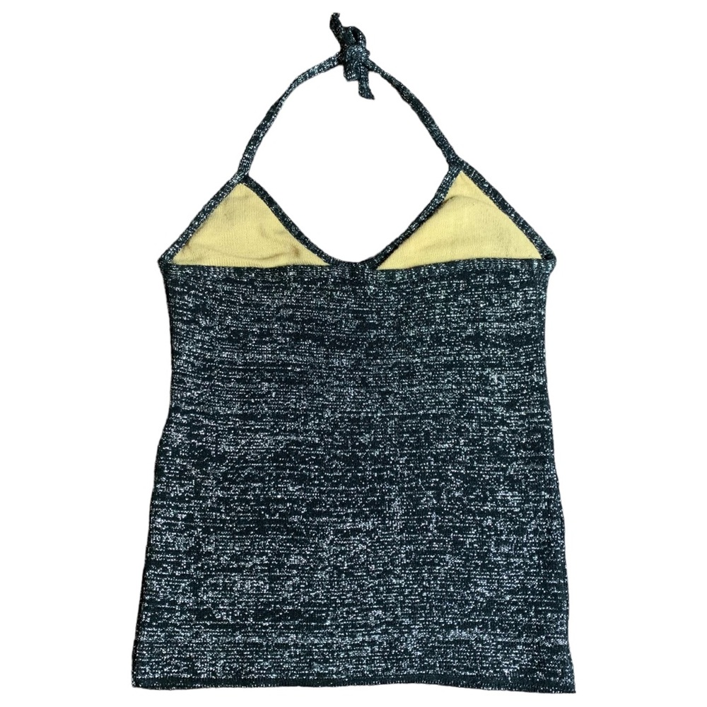 Vintage Y2K Black Silver Metallic Knit Brazilian Halter Top - Picture 3 of 5